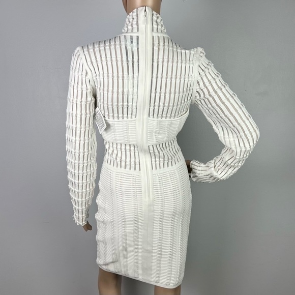 NEW HERVE LEGER WHITE SHADOW STRIPE MINI DRESS - Picture 7 of 10